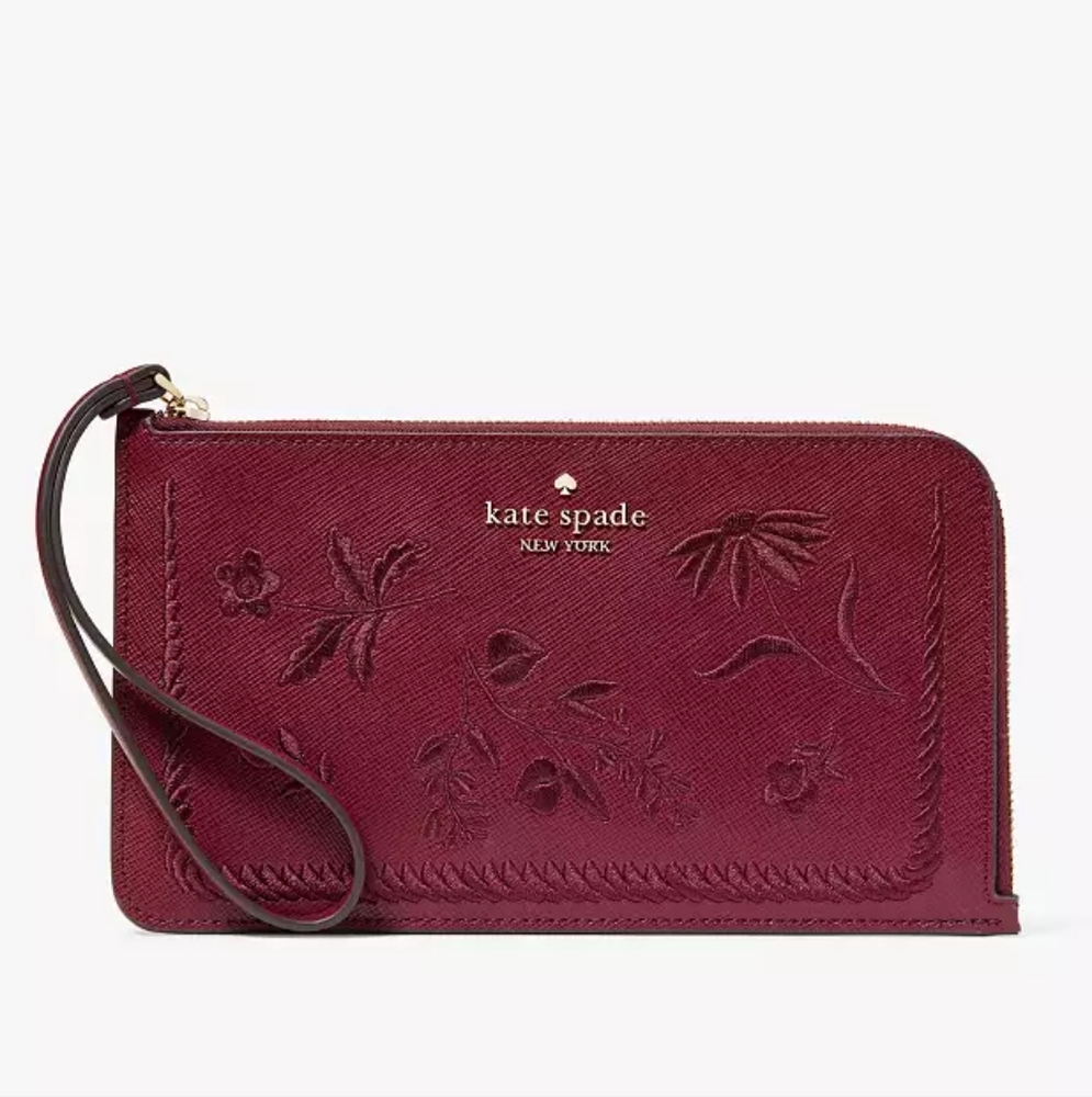 Kate Spade Lucy Botanical Embroidered Medium L ZipWristlet